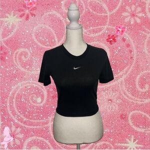 Nike Women's Black Crop Top with White Logo